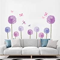 ufengke Pegatinas de Pared Diente de León Morado Vinilos Adhesivos Pared Mariposas Flores Decorativos para Dormitorio…